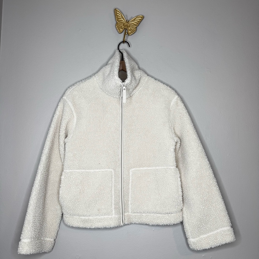 H&M Women's Size Small Light Beige Teddy Bear Fleece Zip Jacket